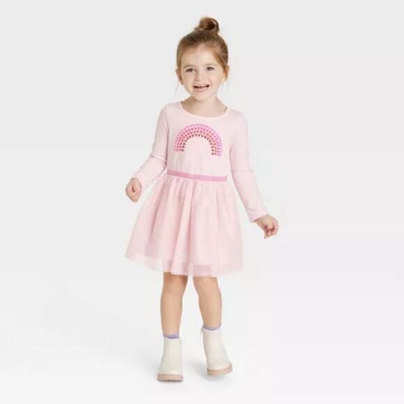 New Valentine's Day Baby Girl Pink Tutu dress with rainbow - Picture 4 of 5